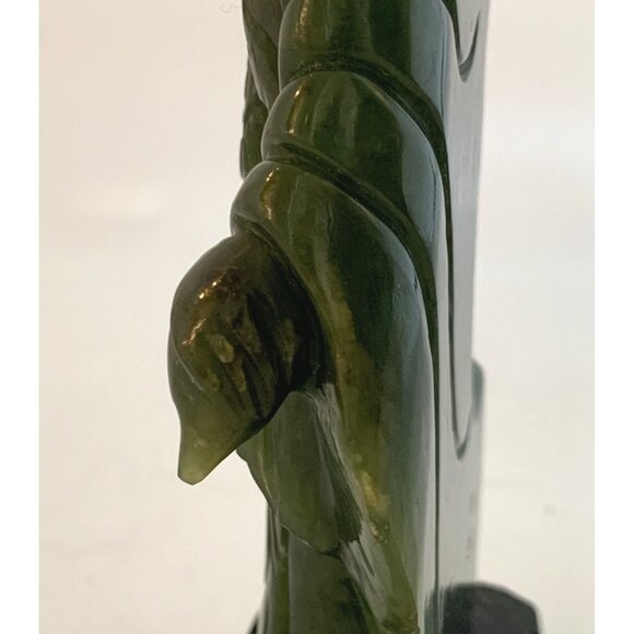 Chinese Nephrite Jade Guanyin 7" Statue w/Stand Hand Carved Deep Green Goddess - Picture 12 of 15
